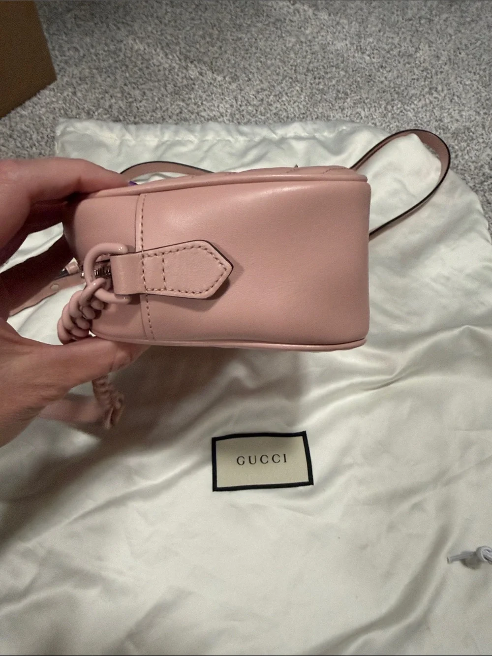Gucci Blush Pink Chevron GG Marmont Small Camera Bag